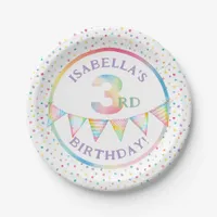 Pastel Confetti 3rd Birthday Party Plates