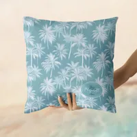 Hawaiian Palm Tree Silhouette Pattern Teal ID1093 Throw Pillow