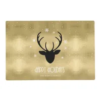Deer Antlers Silhouette & Snowflakes Gold ID861 Placemat