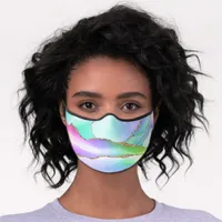 Chic Rainbow Bright Abstract Agate With Rose Gold Premium Face Mask