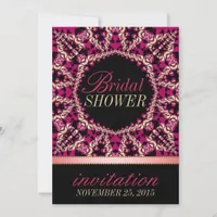 Hot Pink Black Flourish Bridal Shower Party Invitation