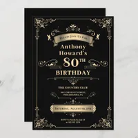 Luxury Black & Gold Shiny Milestone Age Birthday Invitation