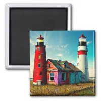 Colorful Abandoned Lighthouses on a Beach Magnet