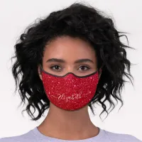 Pretty Red Glitter Glam Name Personalized Premium Face Mask