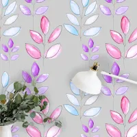 Pastel Hand-painted Watercolor Leaves on Grey Wallpaper