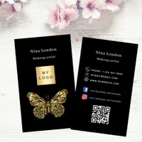 Black gold butterfly Qr social media logo Business Card