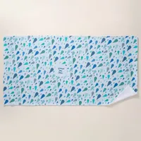 Baby blue raindrops monogram beach towel