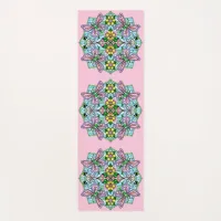 Pink and Blue Butterflies and Flowers Mandala Yoga Mat