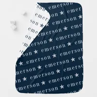 Blue Repeating Name Monogram Star Boy Baby Blanket