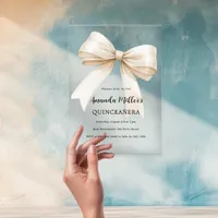 Beige cream bow clear Quinceanera luxury Acrylic Invitations