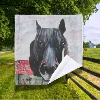 Horse in a field equestrian painting rider  wash cloth