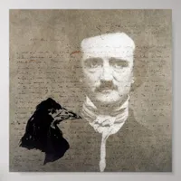 Poe And The Raven Grunge Digital Art Poster