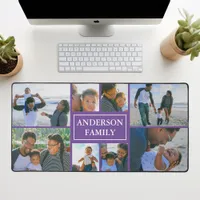 Family Name 8 Photo Collage Purple Desk Mat