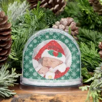 Custom Photo Santa Baby Snowflake Script Green Snow Globe