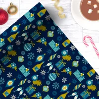 Modern Navy Ornaments Pattern Christmas Holiday Wrapping Paper