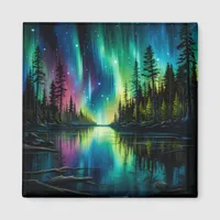 Rainbow Northern Lights Reflection on Water Magnet