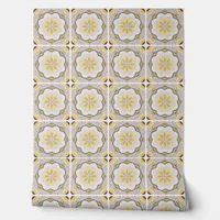 Retro Kitchen Tiles Effect Cool Yellow Cream Wallpaper