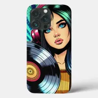 Cool Pop Art Comic Style Girl with Vinyl Album iPhone 13 Pro Case