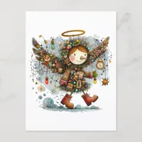 Quirky Christmas Angel Modern Illustration Art Postcard