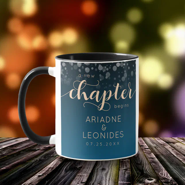 Elegant Peach Oceanic Blue Wedding A New Chapter Mug