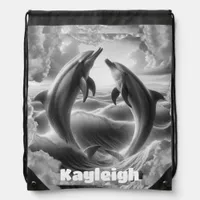 Monogram Black & White Dolphins Ocean | Drawstring Bag
