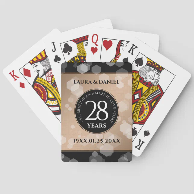 Elegant 28th Linen Wedding Anniversary Celebration Poker Cards