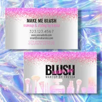 Makeup Artist Silver Glitter + Hot Pink Ombre Gems Business Card