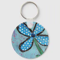 Polka Dot Mixed Media Flower Keychain