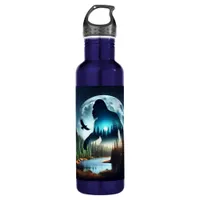 Double Exposure Bigfoot, Eagle and Full Moon Stainless Steel Water Bottle