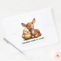 Cute Chick & Deer Cuddling Best Friends Square Sticker