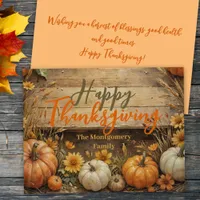 Rustic Fall Elegant Pumpkins Flowers Thanksgiving Holiday Card