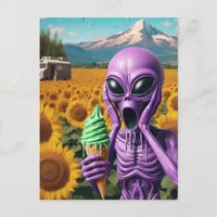 Purple Alien Melting Ice Cream Screaming Postcard