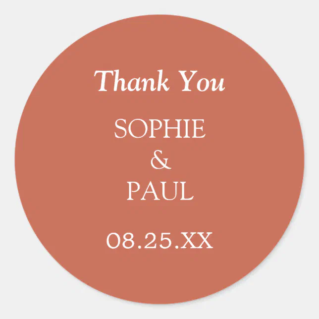 Elegant Terracotta Wedding Thank You Sticker