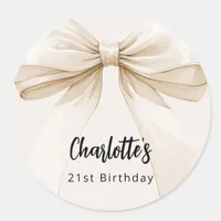 Bow beige cream birthday classic round sticker