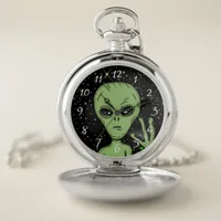 Alien Grey Starry Background Outer Space   Pocket Watch
