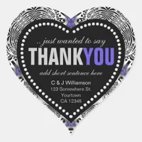 Purple Silver Gothic  Medieval Thank You Heart Heart Sticker