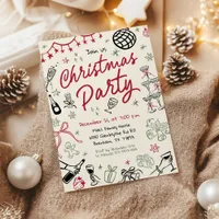 Christmas Party Hand Drawn Invitation, Christmas Invitation