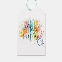 Rainbow Watercolor Stripes and Paint Splatters Gift Tags