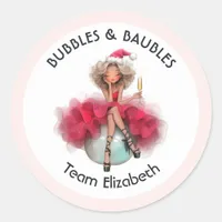 Bubbles & Baubles Christmas Bachelorette Classic Round Sticker