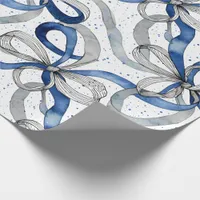 Blue and Silver Abstract Ribbons Wrapping Paper