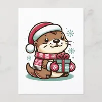 Festive Cute Christmas Otter Wrapped in Scarf Hat Postcard