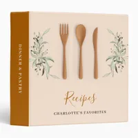 Wooden kitchen utensils rustic greenery recipe 3 ring binder