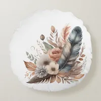 Boho Chic Feathers and Flowers Notebook For Her Round Pillow