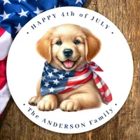 Happy 4th Of July Puppy Dog Patriotic Retriever Classic Round Sticker