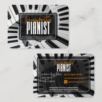 Modern Piano Spirals White on Black Orange Pianist Business Card