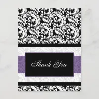 Black and Purple Damask Wedding Postcard