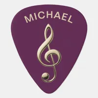 Elegant Burgundy Red Faux Gold Treble Clef Custom Guitar Pick
