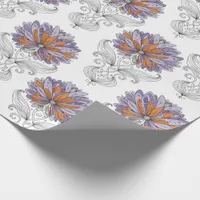 Abstract Doodle Art Style Flowers Purple Orange Wrapping Paper