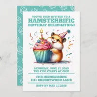 Cute Hamster Lifting Cupcake Hamsterrific Birthday Invitation