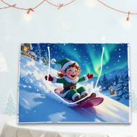 Joyful Christmas Elf Sledding  Large Gift Bag